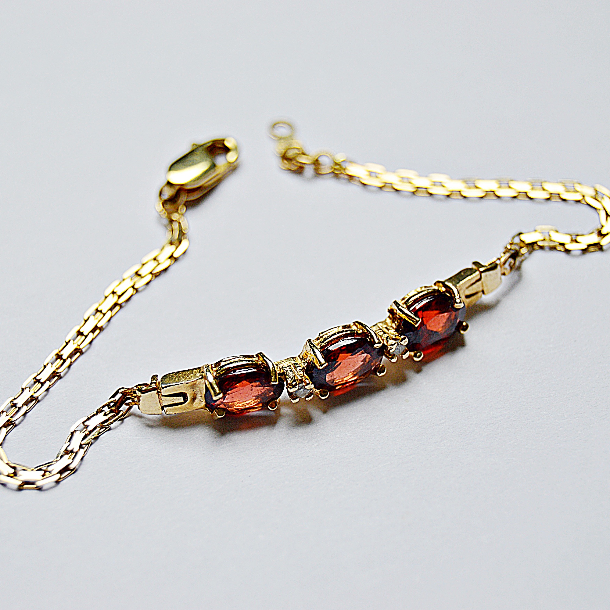 14K Yellow Gold, Diamond and Garnet Bracelet
