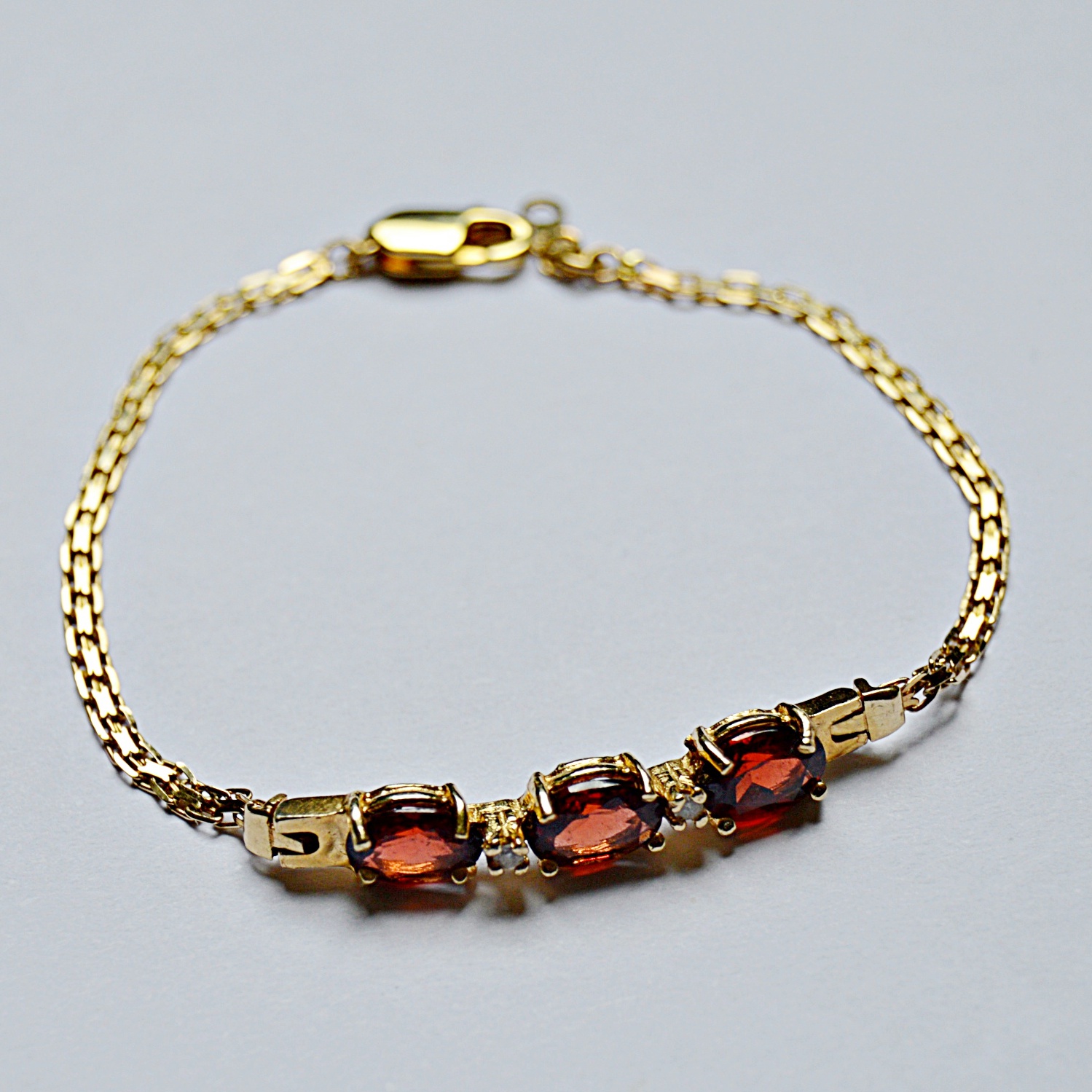 14K Yellow Gold, Diamond and Garnet Bracelet
