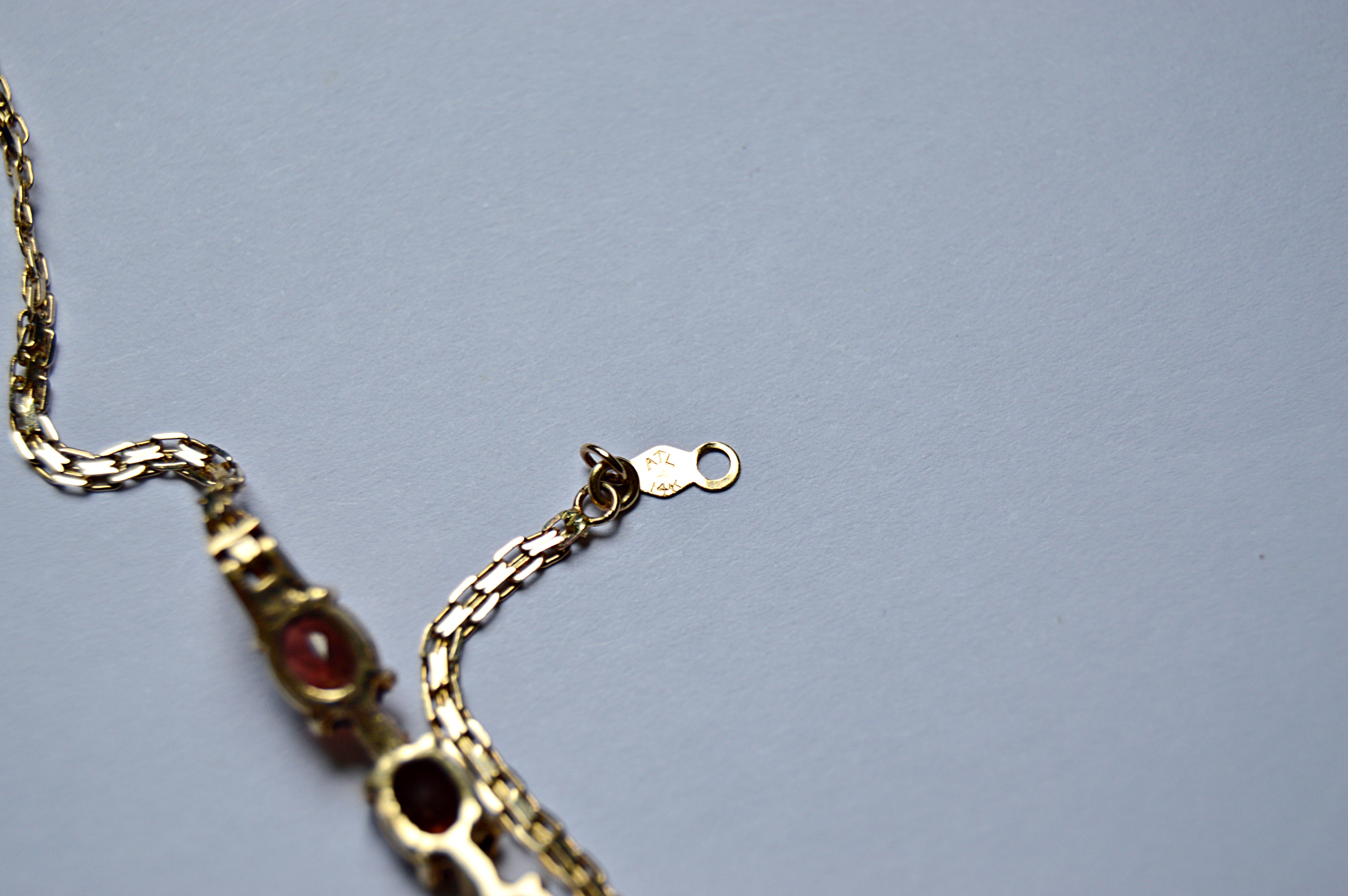 14K Yellow Gold, Diamond and Garnet Bracelet