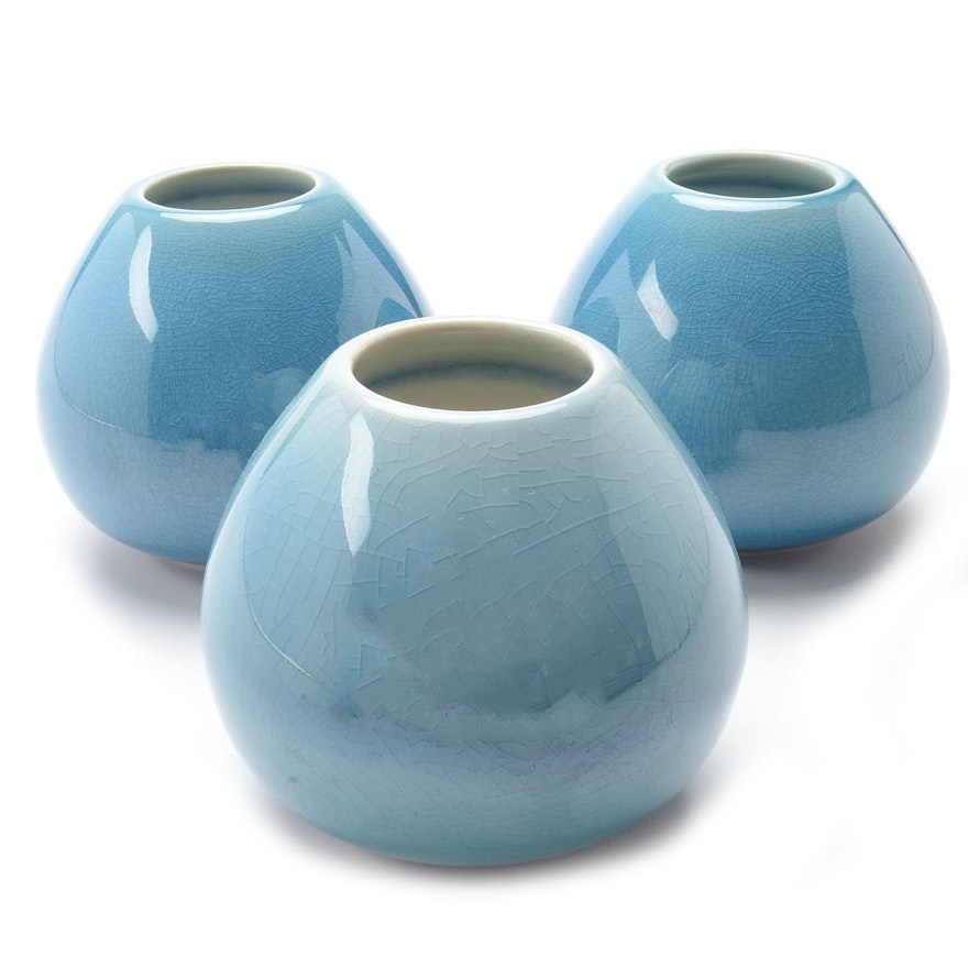 Set of Contemporary Rookwood Art Pottery Blue "Sophie" Vases