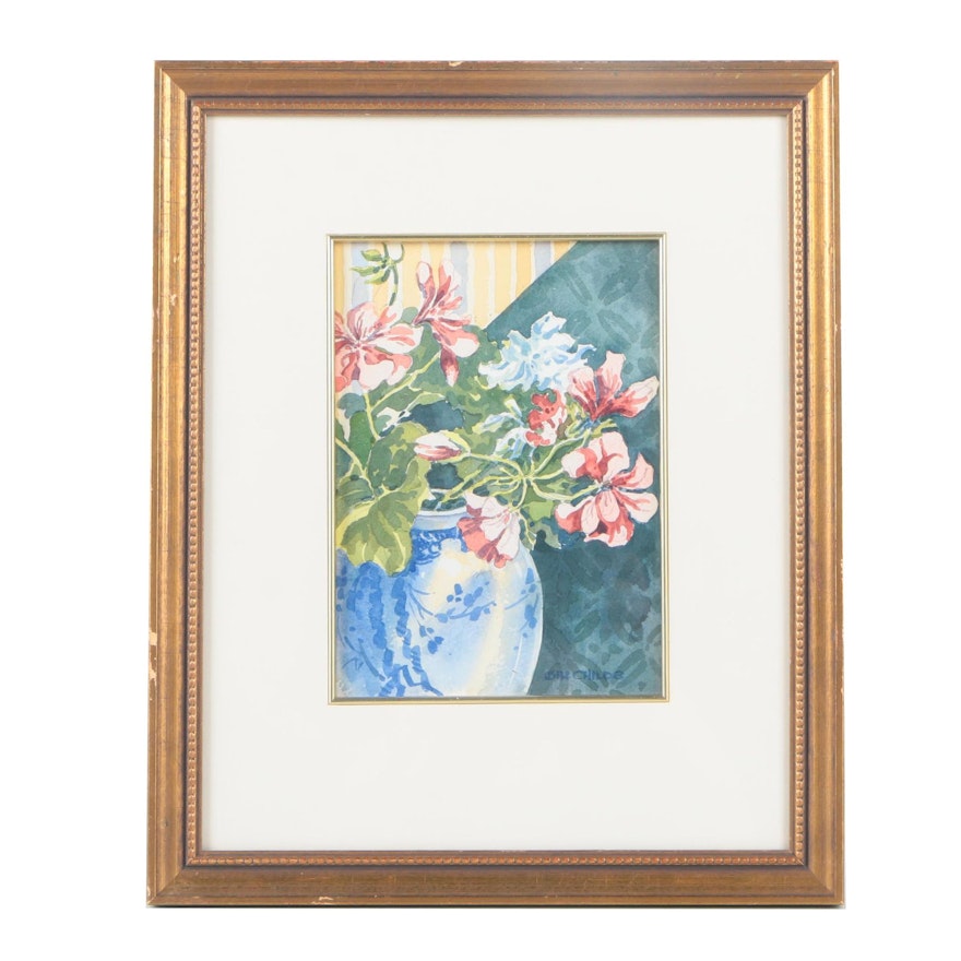 Bill Childs Watercolor Painting on Paper of Floral Still Life