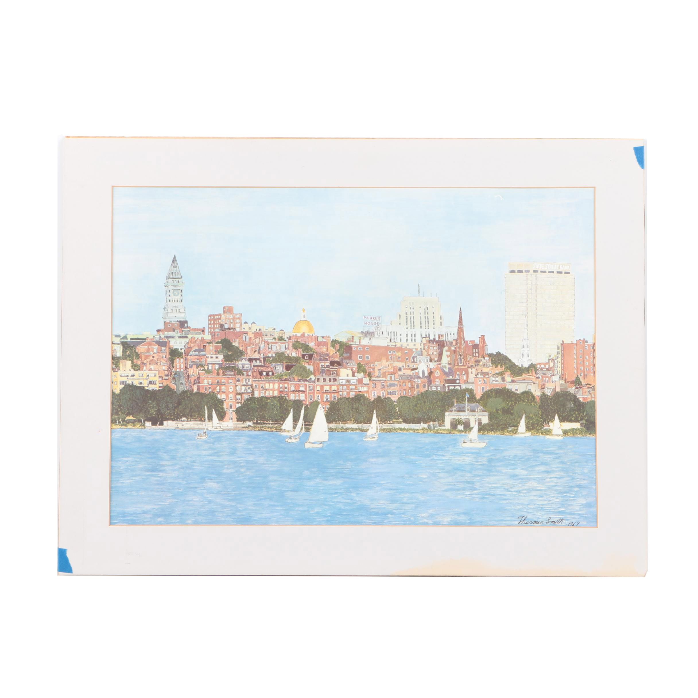 Thurman Smith Offset Lithograph of City Skyline