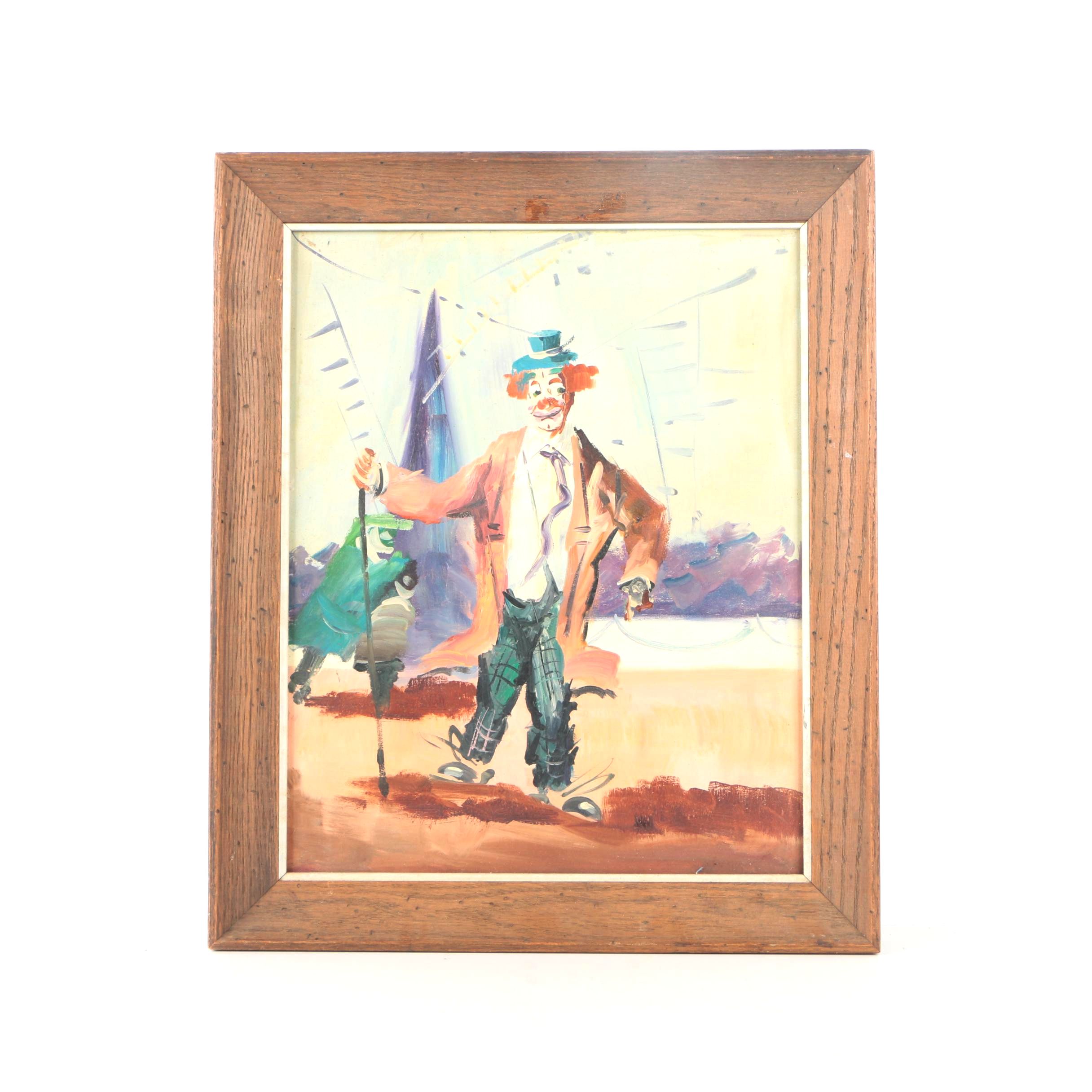 Oil Painting on Canvas of Circus Clown