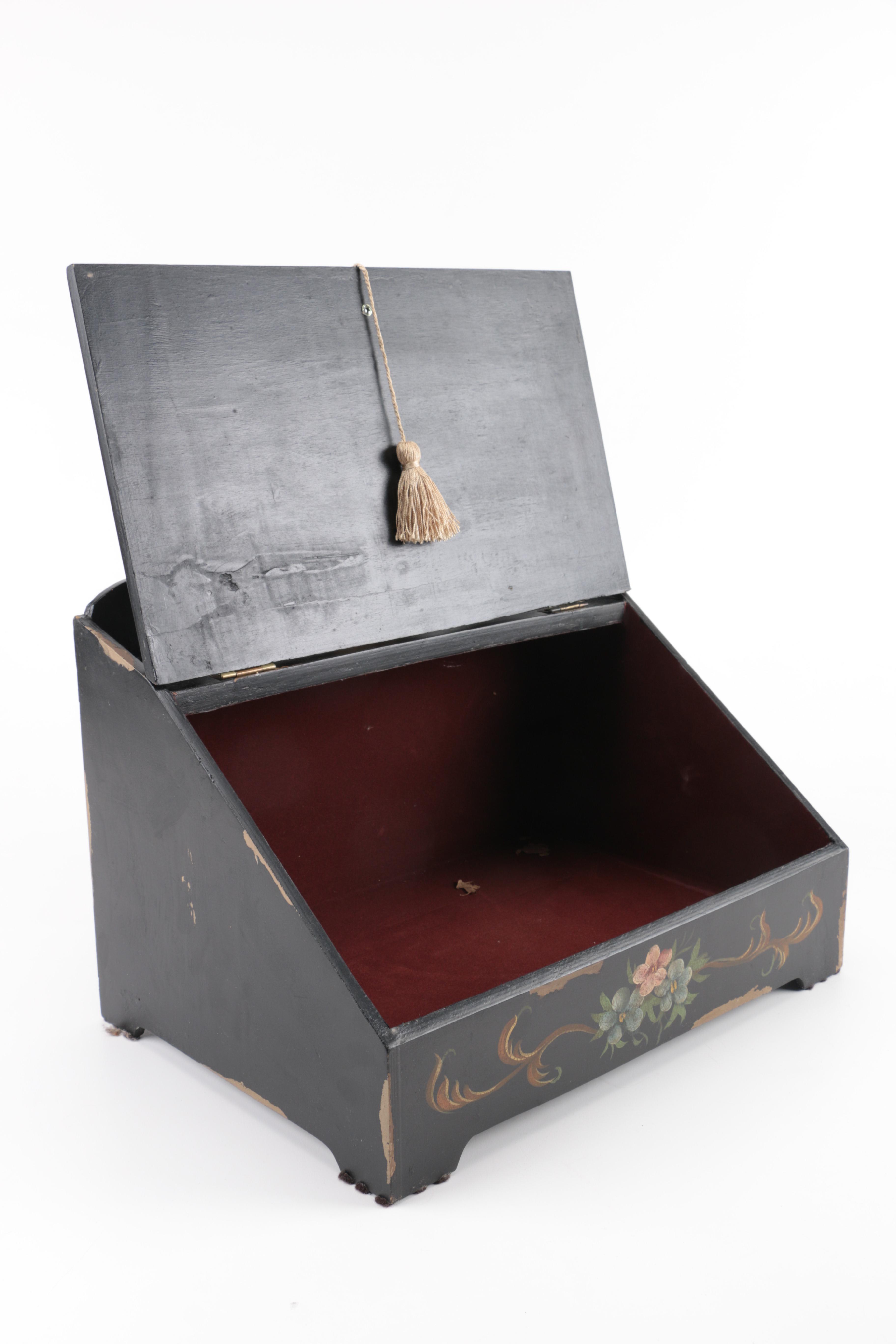 Slant Front Box With Painted Floral Motif