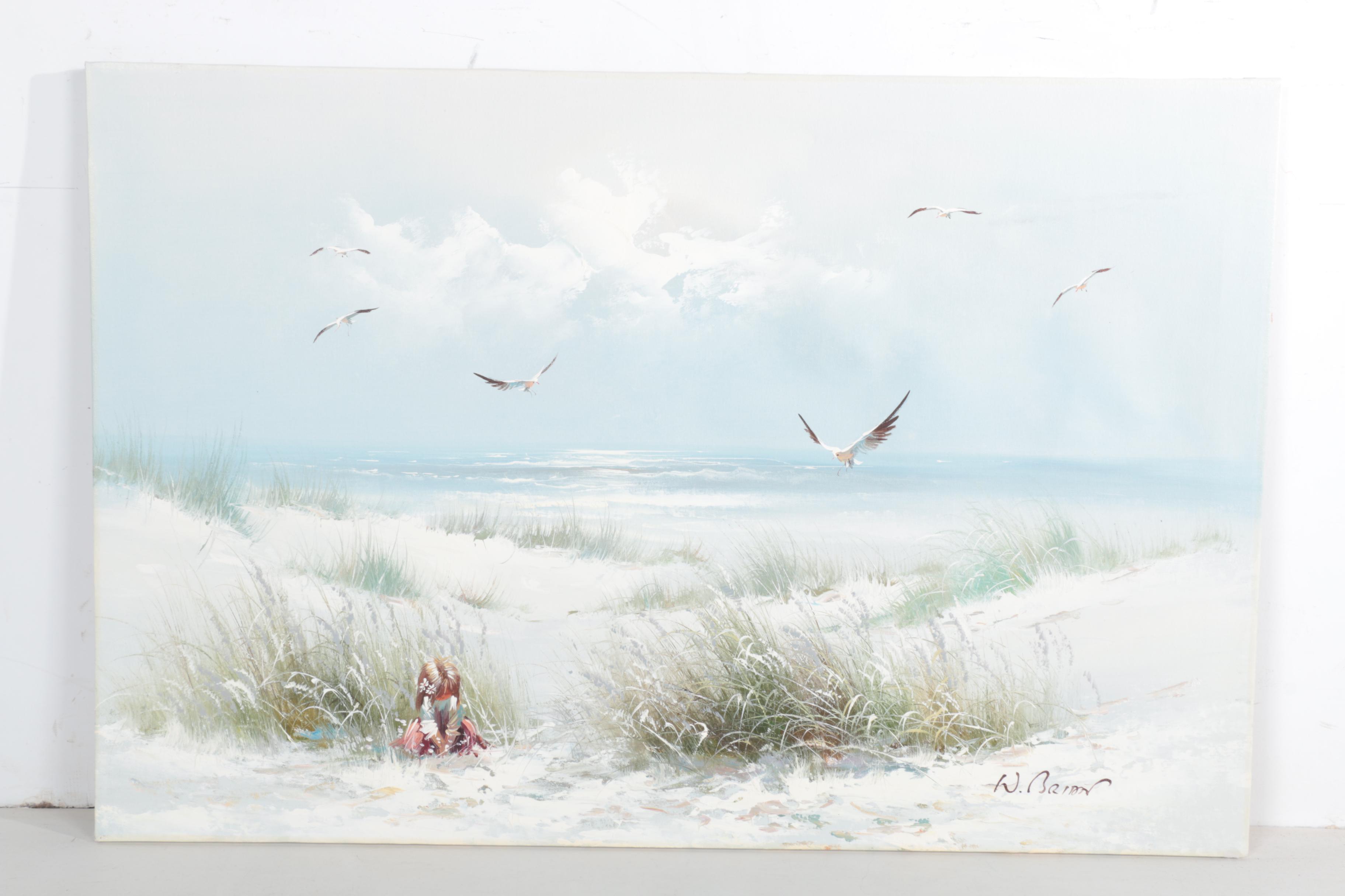W. Brian Oil Paintings of Beach Scenes with Children