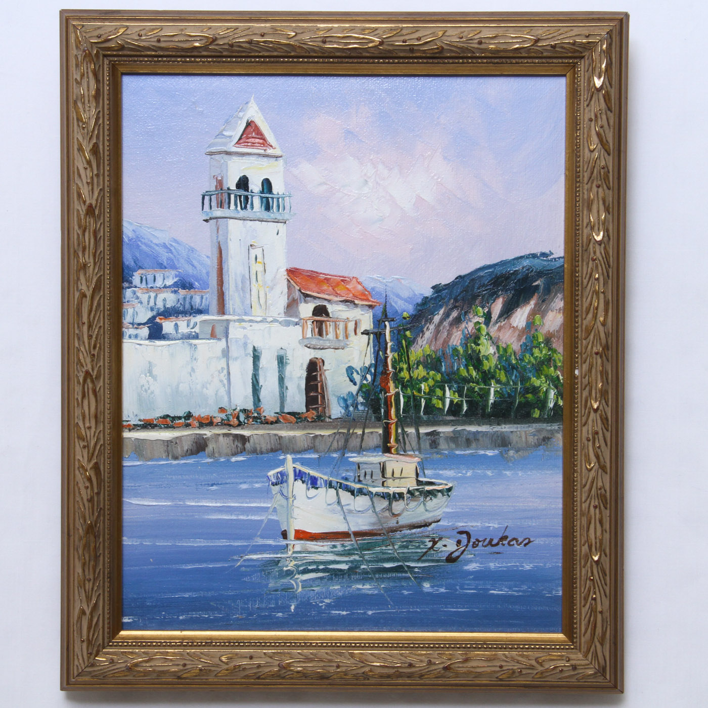 Y. Doukas Oil on Canvas Painting of Mediterranean Coast