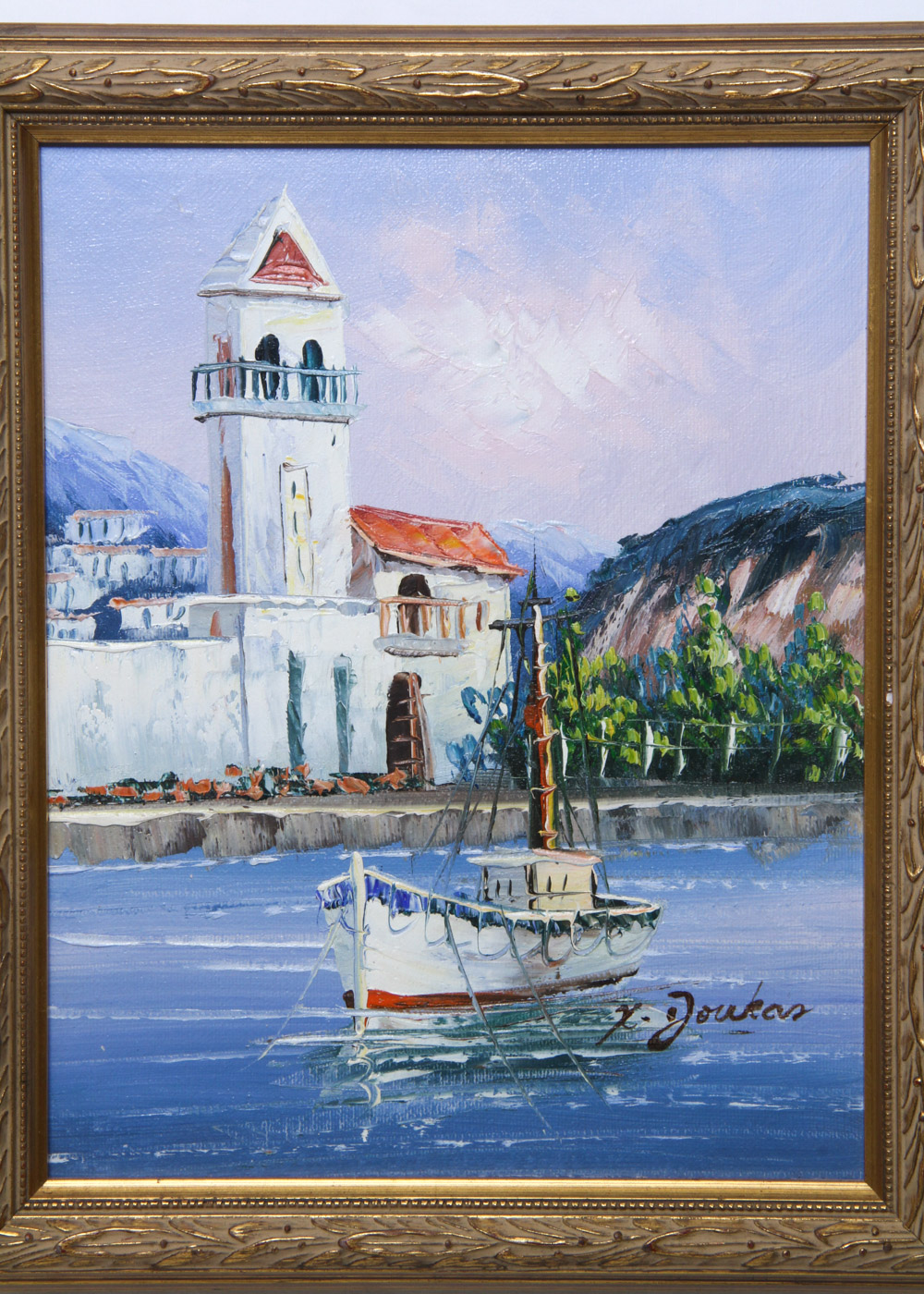 Y. Doukas Oil on Canvas Painting of Mediterranean Coast