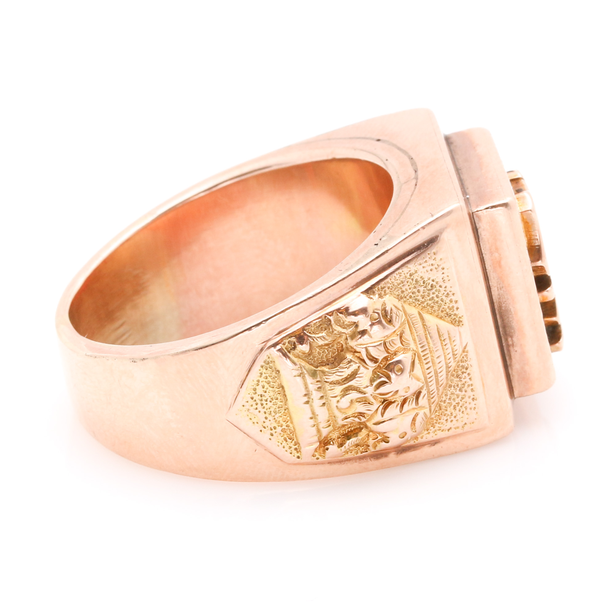 14K Two Tone Gold Chinese Good Fortune Signet Ring