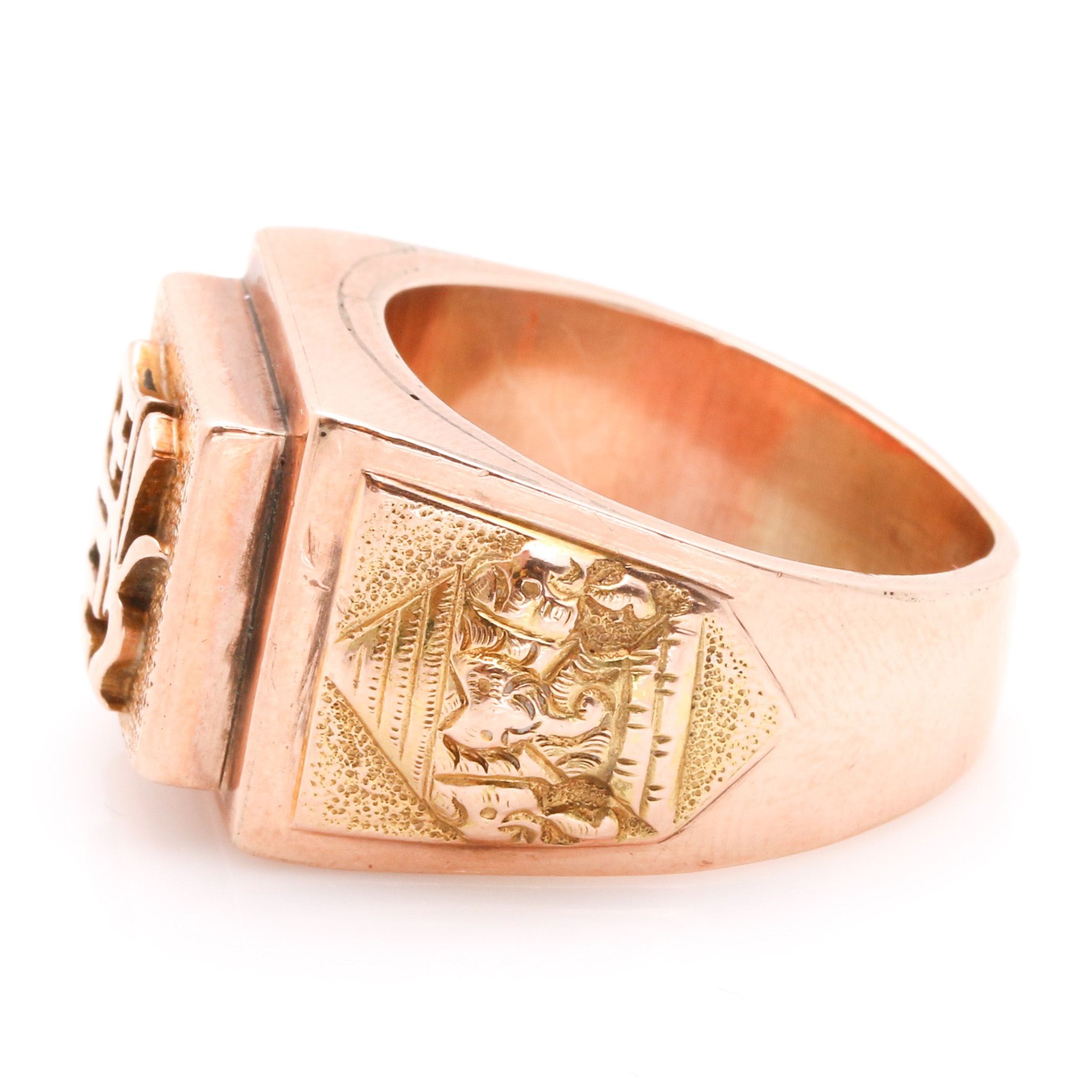 14K Two Tone Gold Chinese Good Fortune Signet Ring