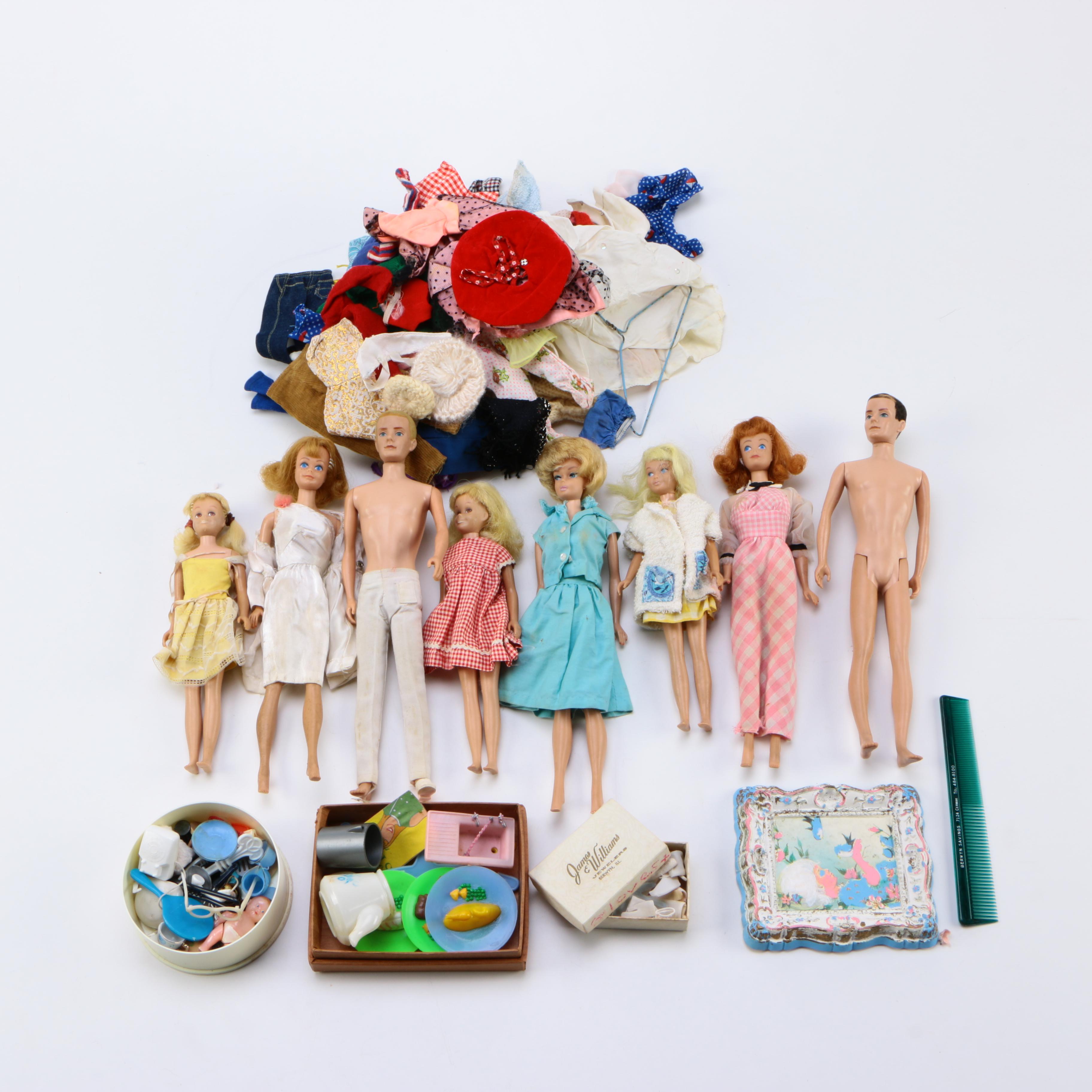 Vintage Barbie, Skipper, and Ken Dolls