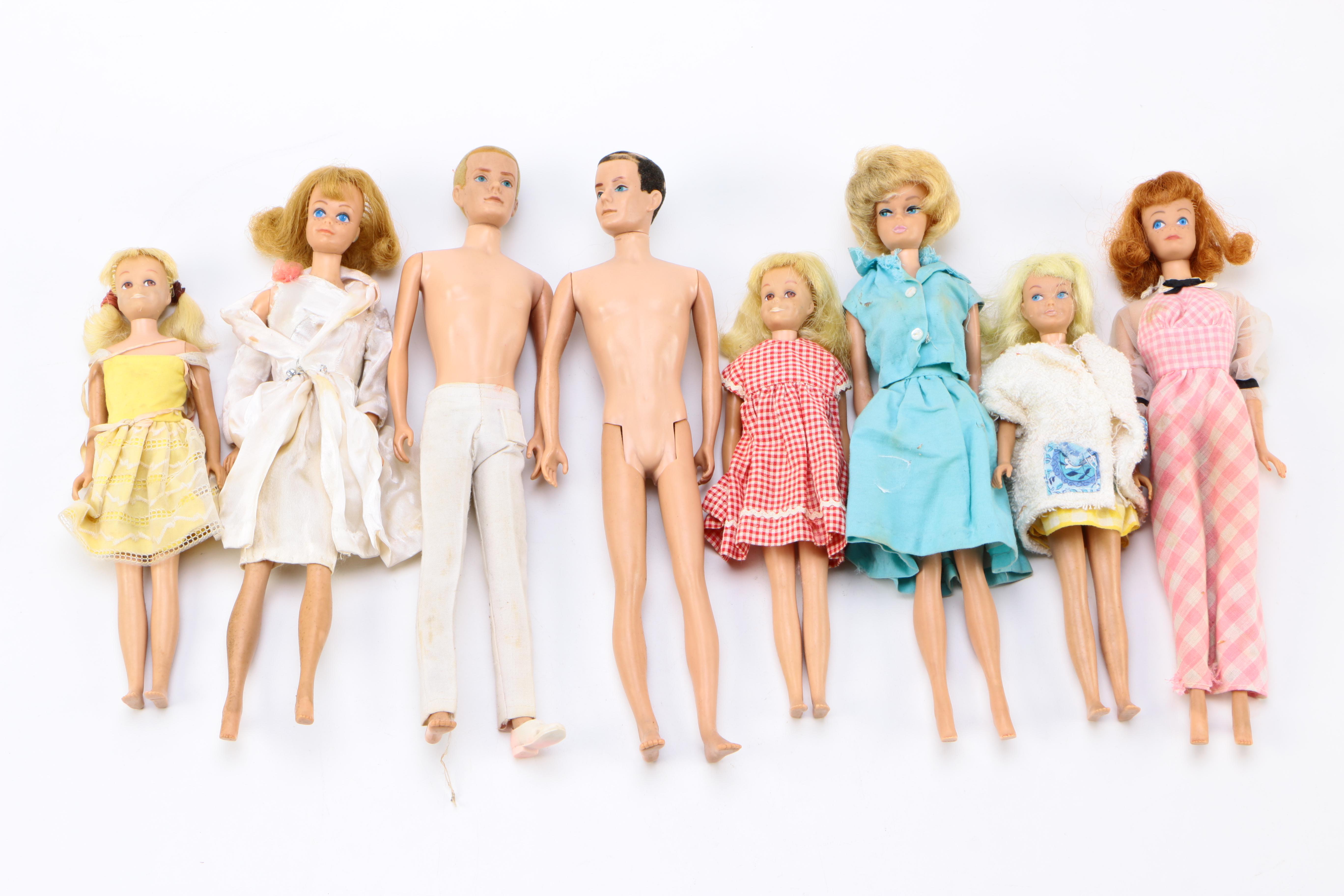Vintage Barbie, Skipper, and Ken Dolls