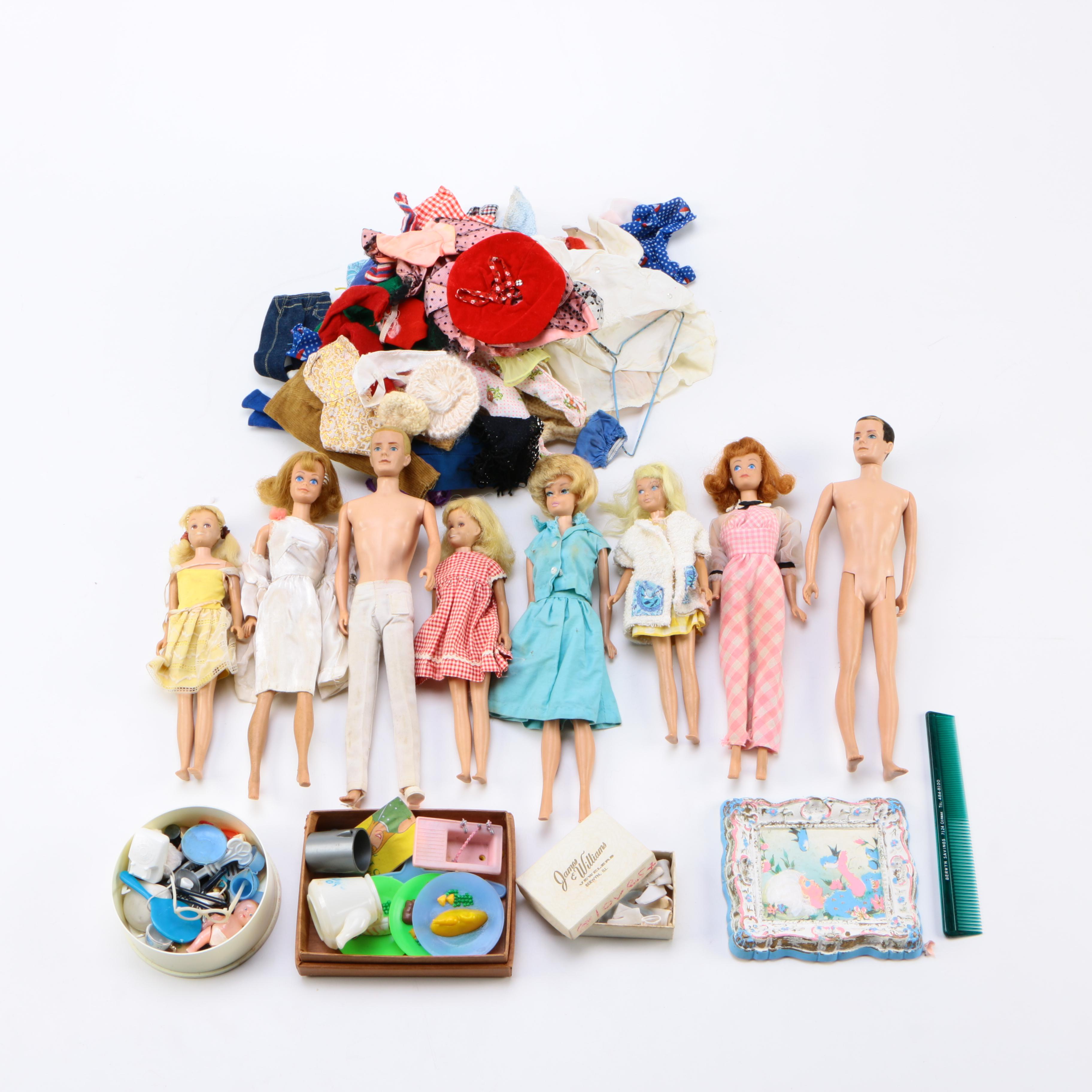 Vintage Barbie, Skipper, and Ken Dolls