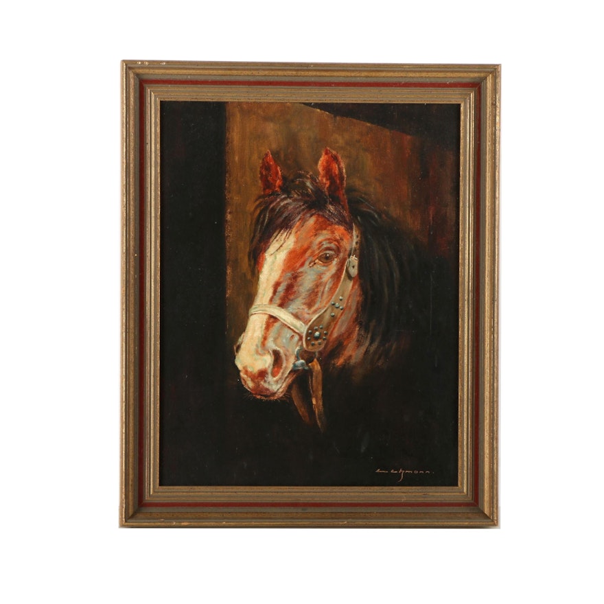 Lahmann Oil Painting on Canvas of Horse in a Bridle