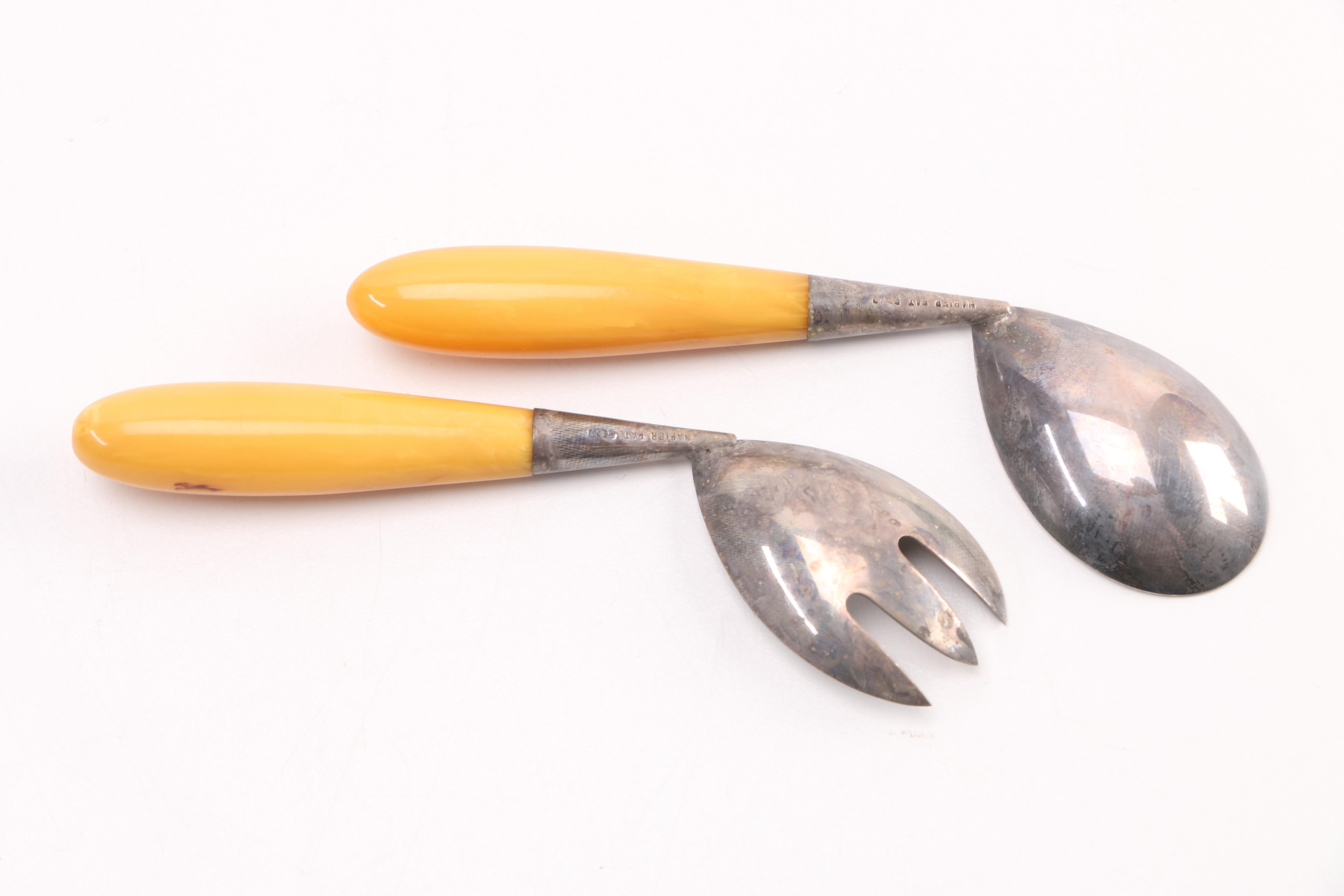 Art Deco Baby Feeding Set Community Plate and Napier Silver Plate With Bakelite Handles