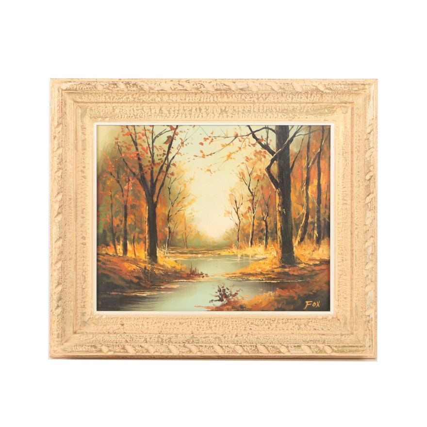 Fox Oil Painting on Canvas of Wooded Scene