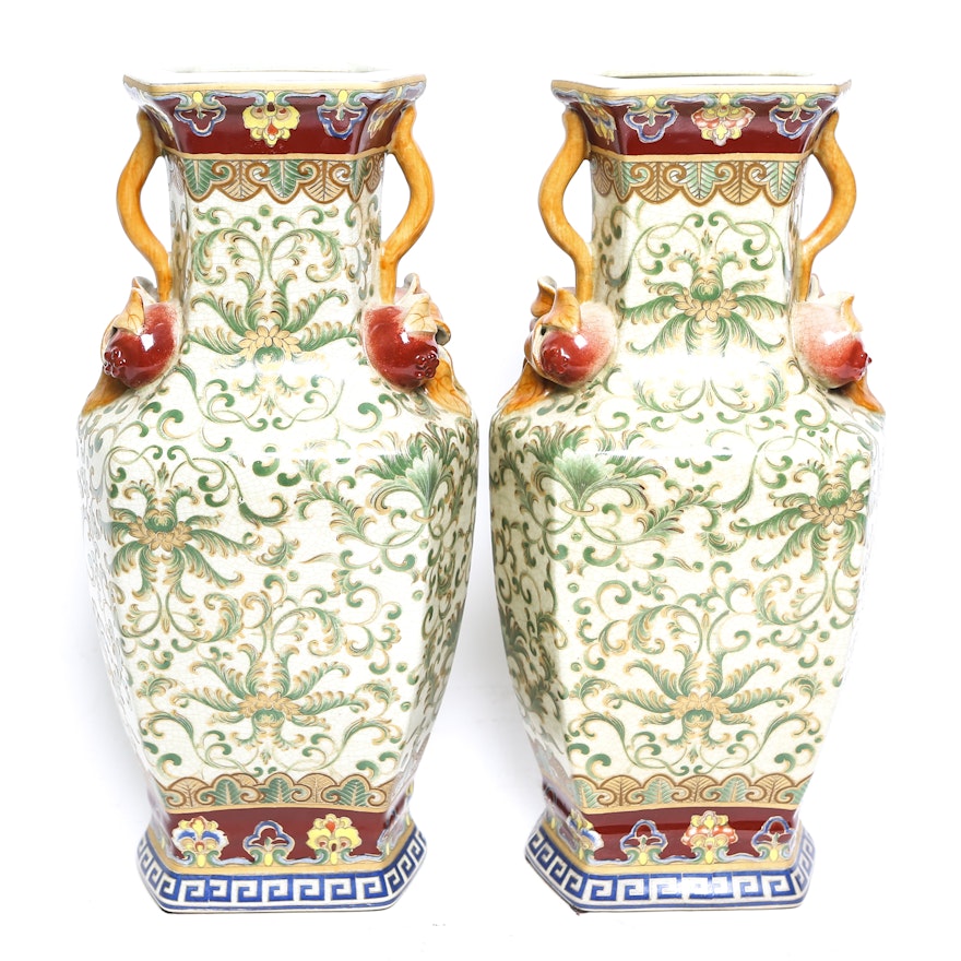 Pair of Chinese Style Scroll Pattern Vases