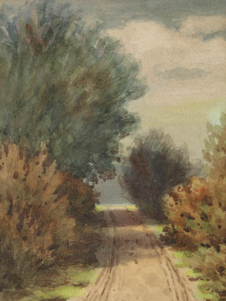 Watercolor Painting on Paper of Dirt Path Landscape