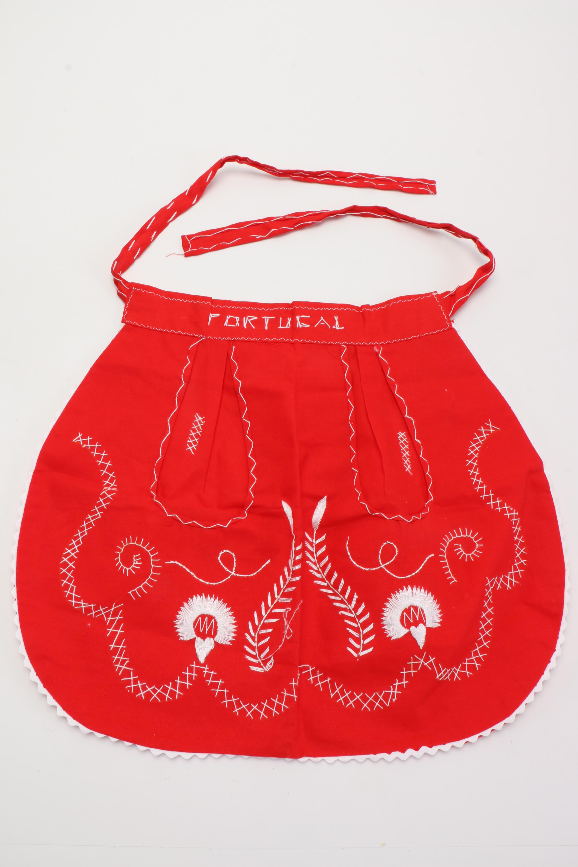 Red and Teal Vintage Embroidered Aprons
