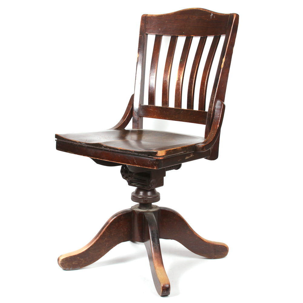 Mid 20th Century Swiveling Wooden Office Chair by B.L. Marble Chair Co.