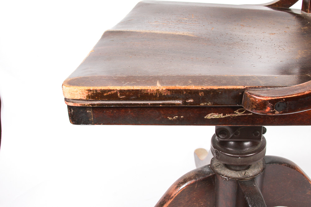 Mid 20th Century Swiveling Wooden Office Chair by B.L. Marble Chair Co.