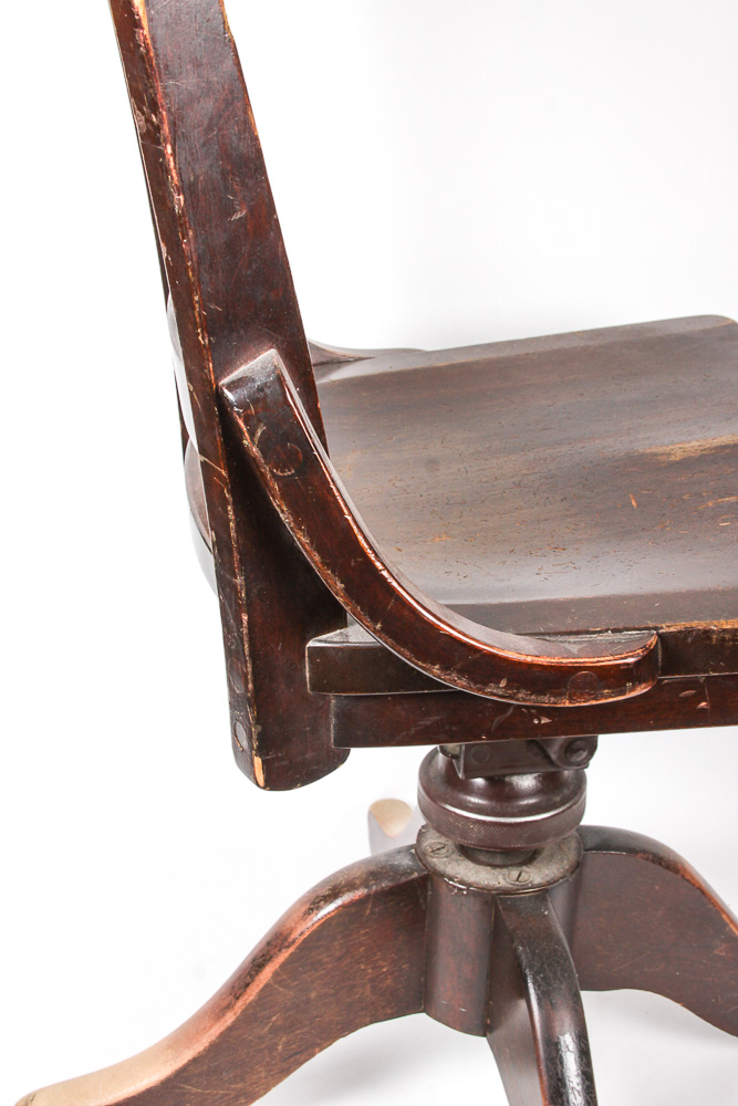 Mid 20th Century Swiveling Wooden Office Chair by B.L. Marble Chair Co.