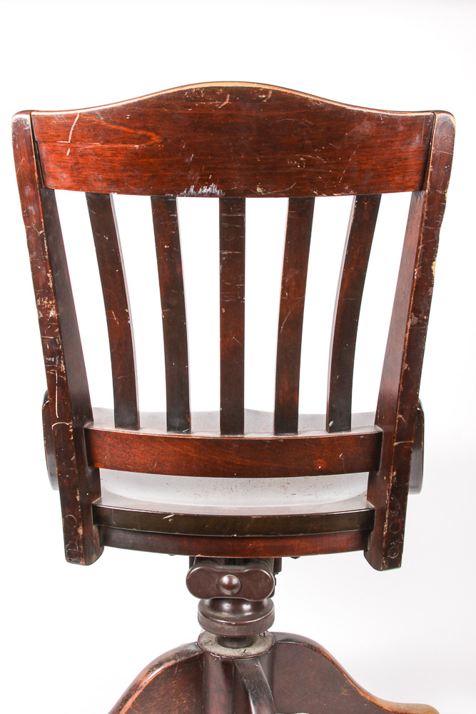 Mid 20th Century Swiveling Wooden Office Chair by B.L. Marble Chair Co.