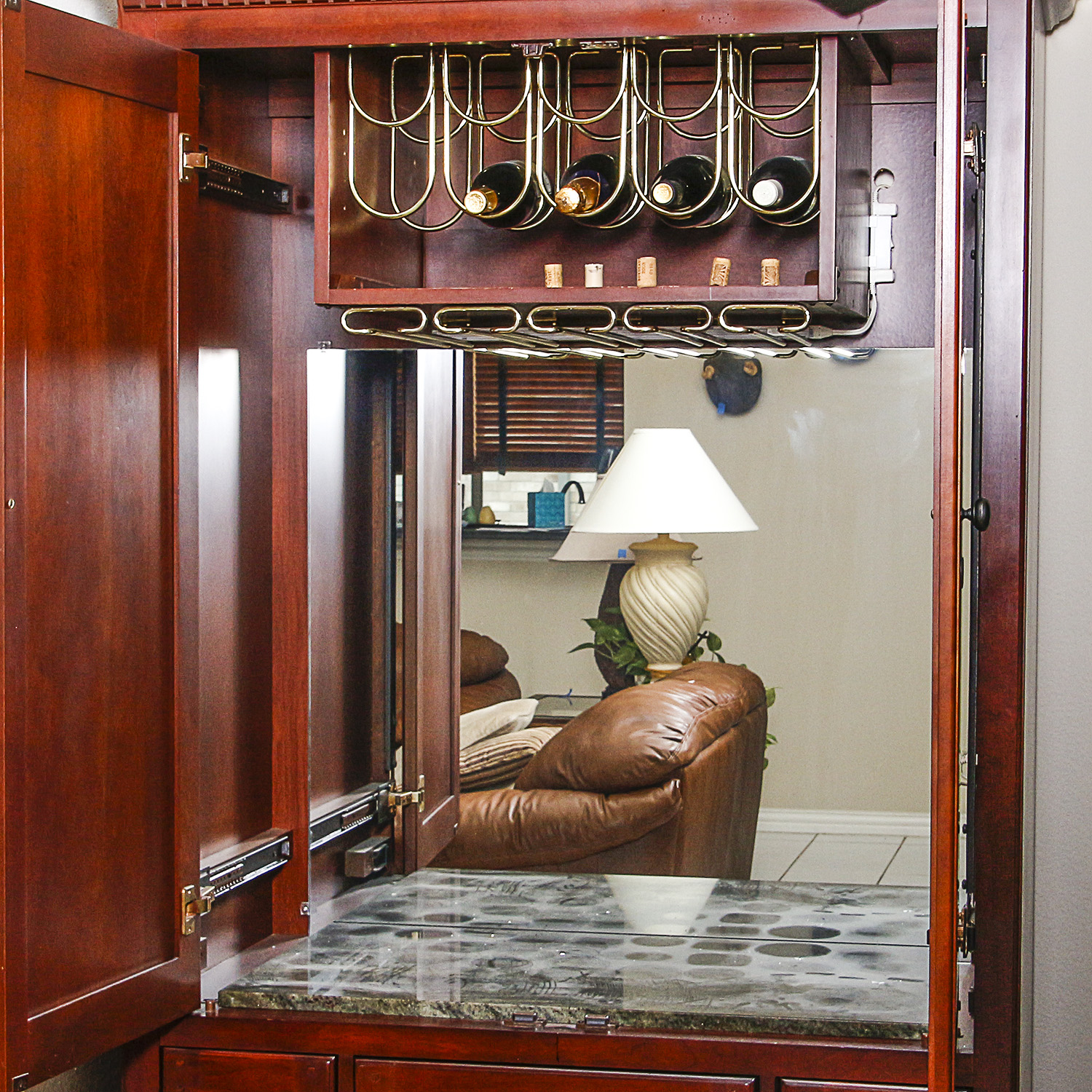 Entertainment Armoire Converted to Bar Cabinet