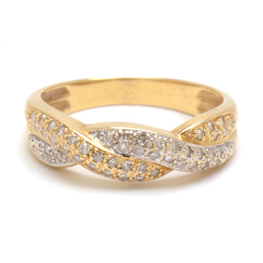 14K Yellow Gold Diamond Twisted Band Ring