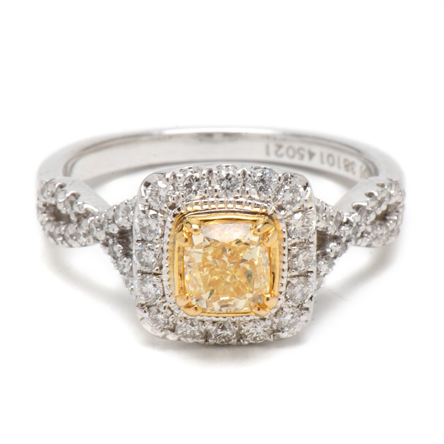14K White Gold Light Yellow Diamond Engagement Ring