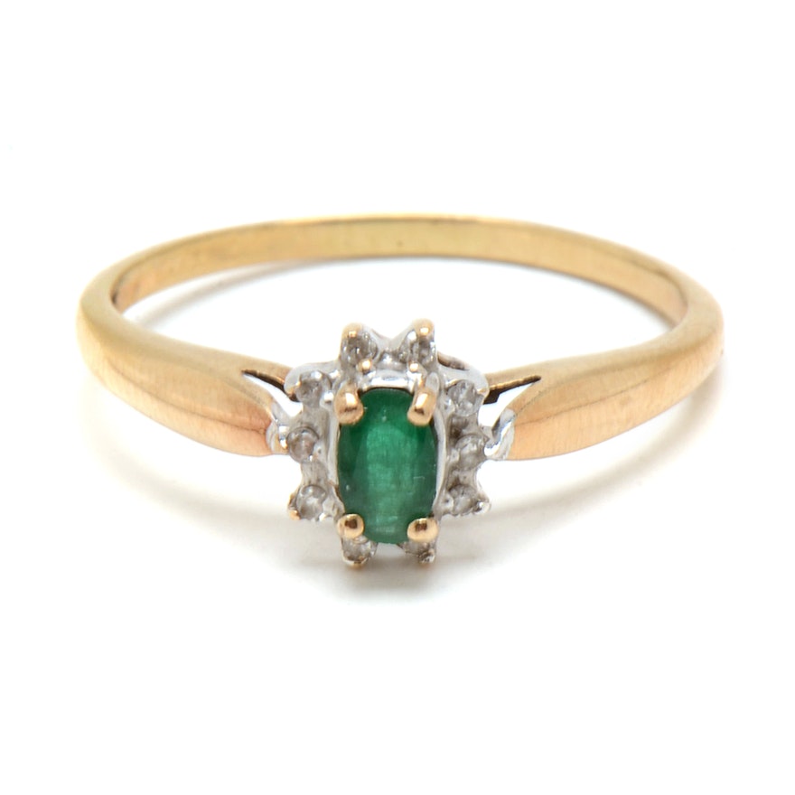 10K Yellow Gold Natural Emerald Diamond Ring