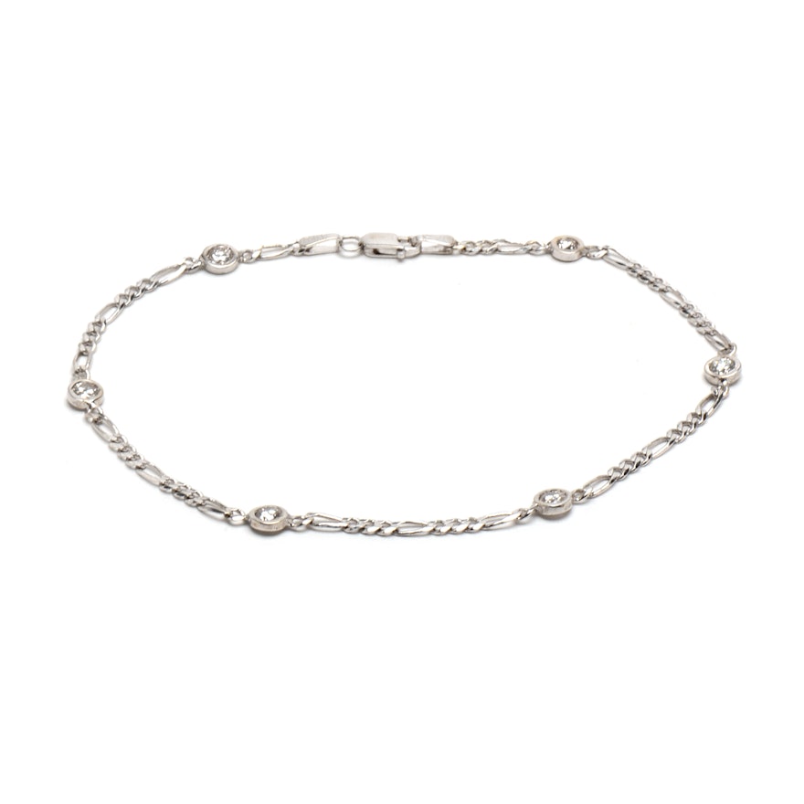 14K White Gold Figarucci Chain Diamond Bracelet/Anklet
