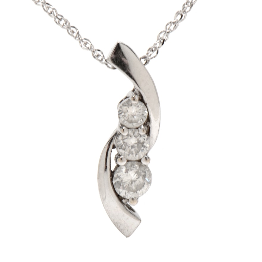 14K White Gold Journey Diamond Pendant Necklace