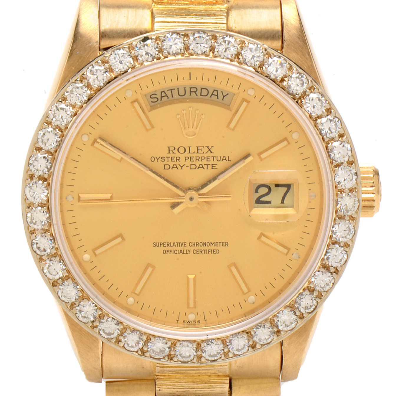 Vintage Rolex Day-Date 18K Yellow Gold Diamond Bezel Watch