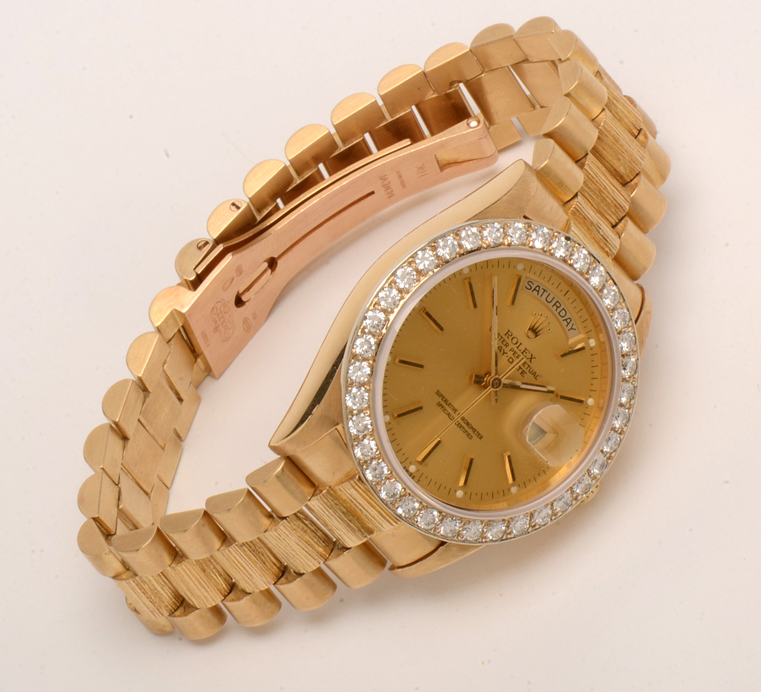 Vintage Rolex Day-Date 18K Yellow Gold Diamond Bezel Watch