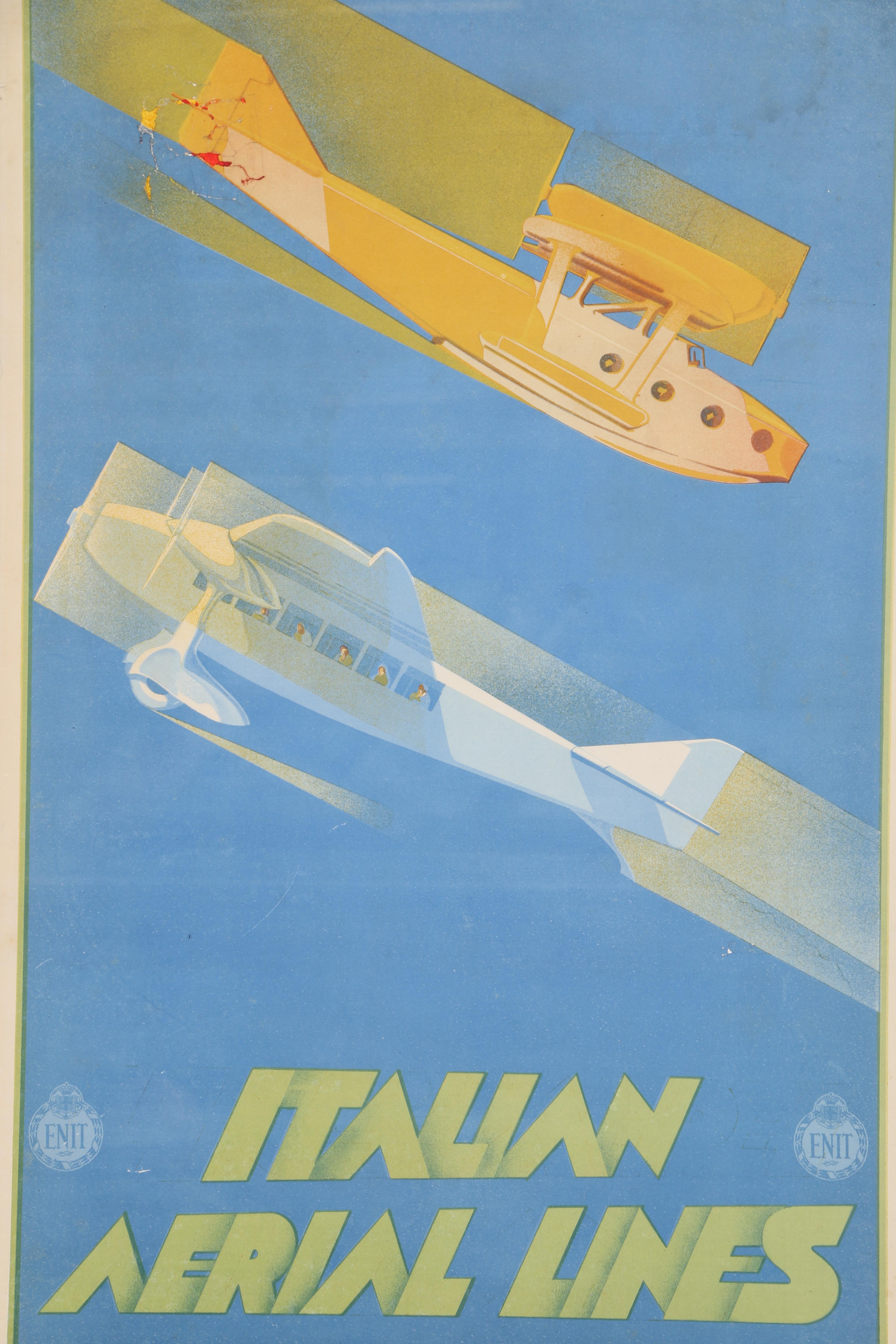 Umberto di Lazzaro Vintage Lithograph Poster "Italian Aerial Lines"