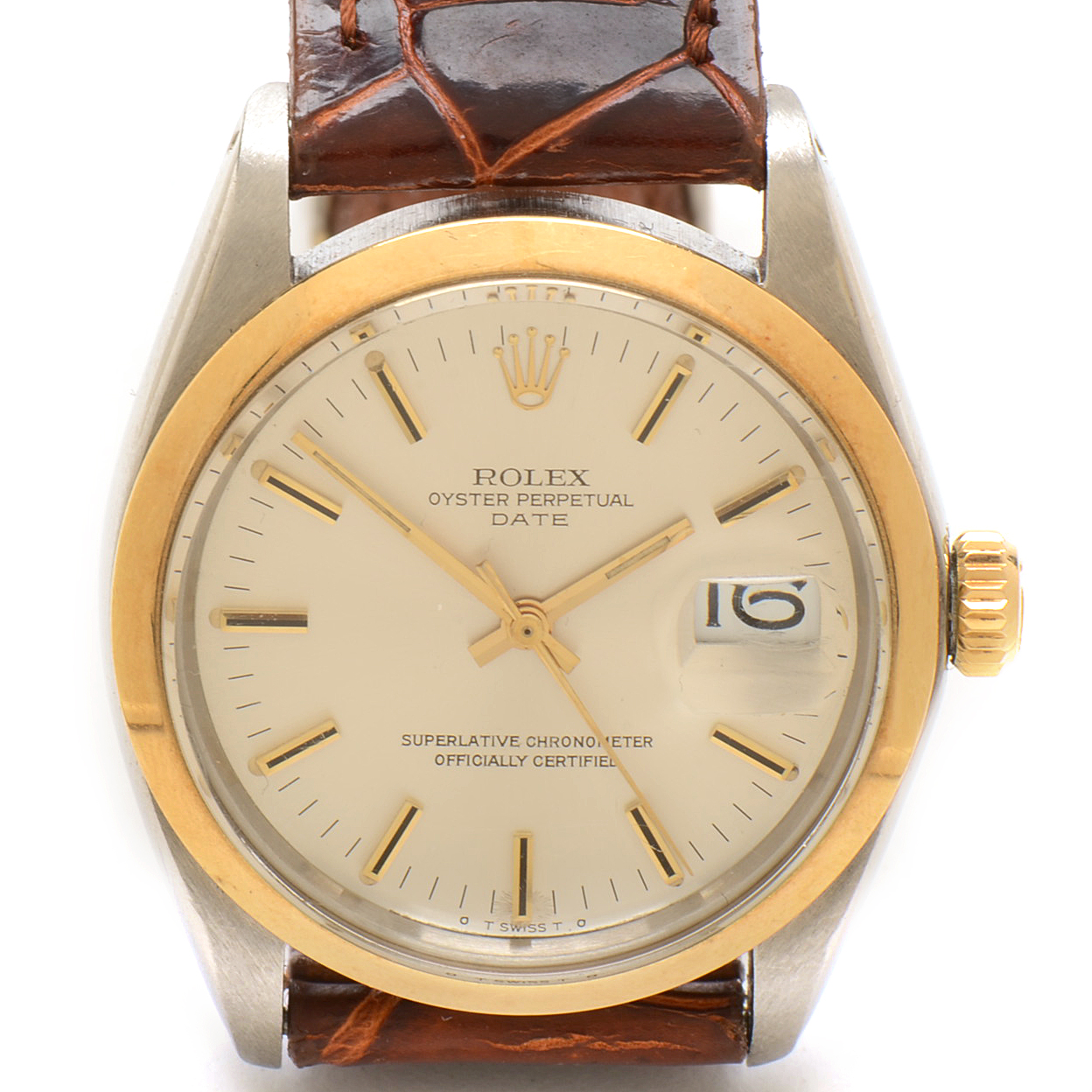 Vintage Rolex Date 18K Yellow Gold Bezel Watch