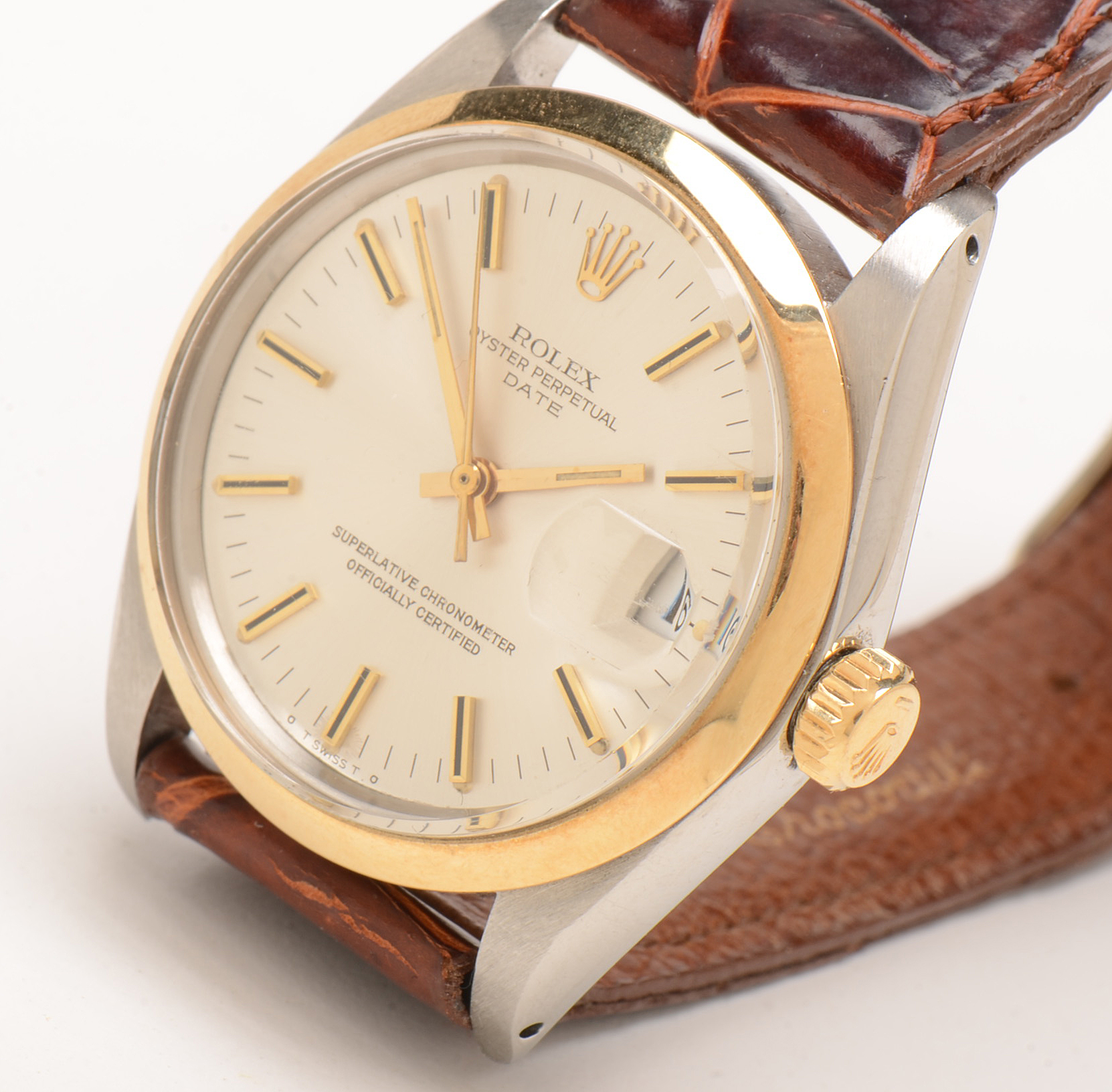 Vintage Rolex Date 18K Yellow Gold Bezel Watch