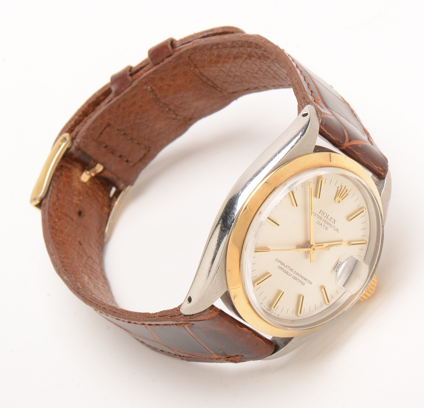 Vintage Rolex Date 18K Yellow Gold Bezel Watch