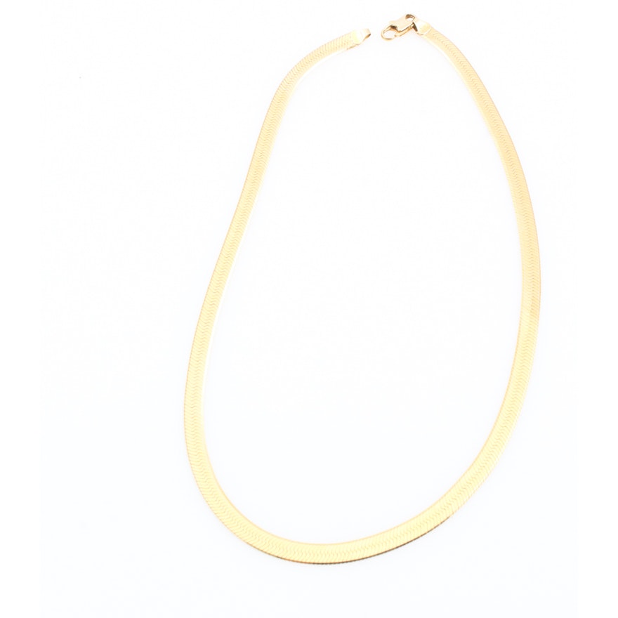 14K Yellow Gold Herringbone Chain Necklace