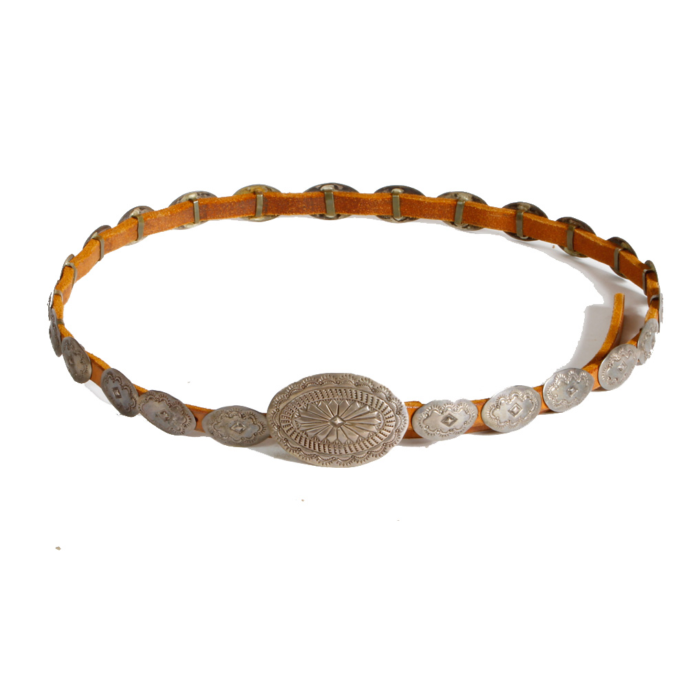 Native American Style Sterling and Leather Concho Belt