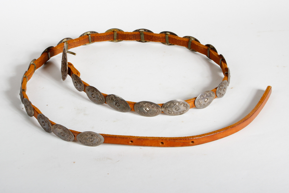 Native American Style Sterling and Leather Concho Belt