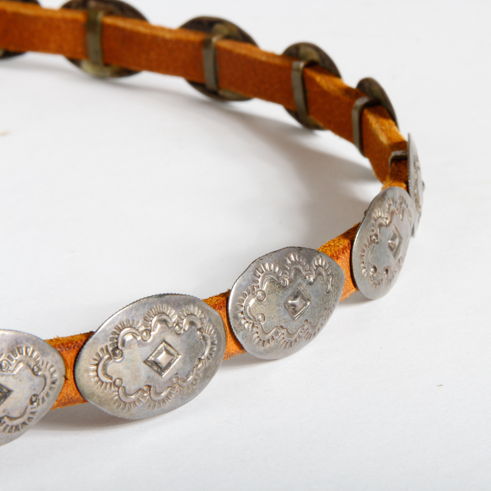 Native American Style Sterling and Leather Concho Belt