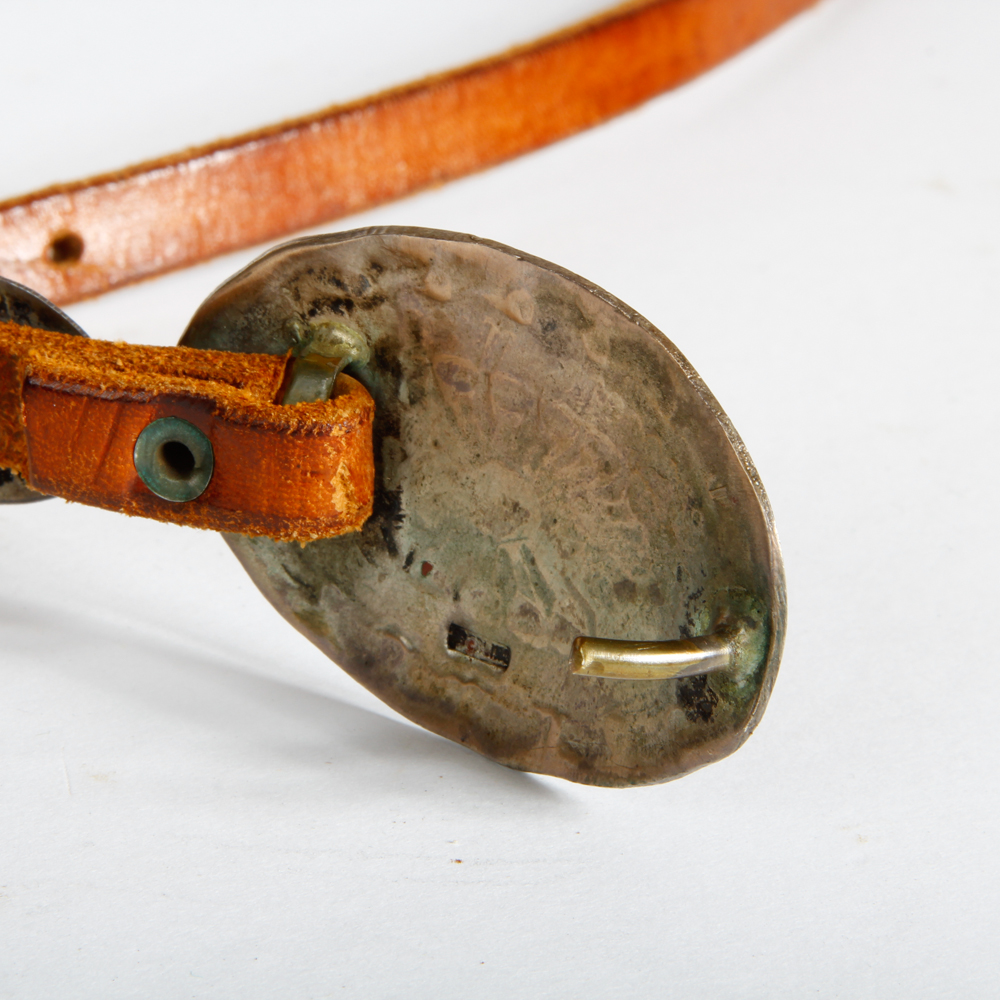 Native American Style Sterling and Leather Concho Belt