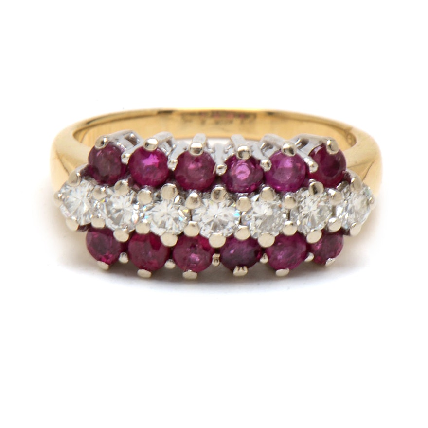 14K Yellow Gold Natural Ruby Diamond Ring