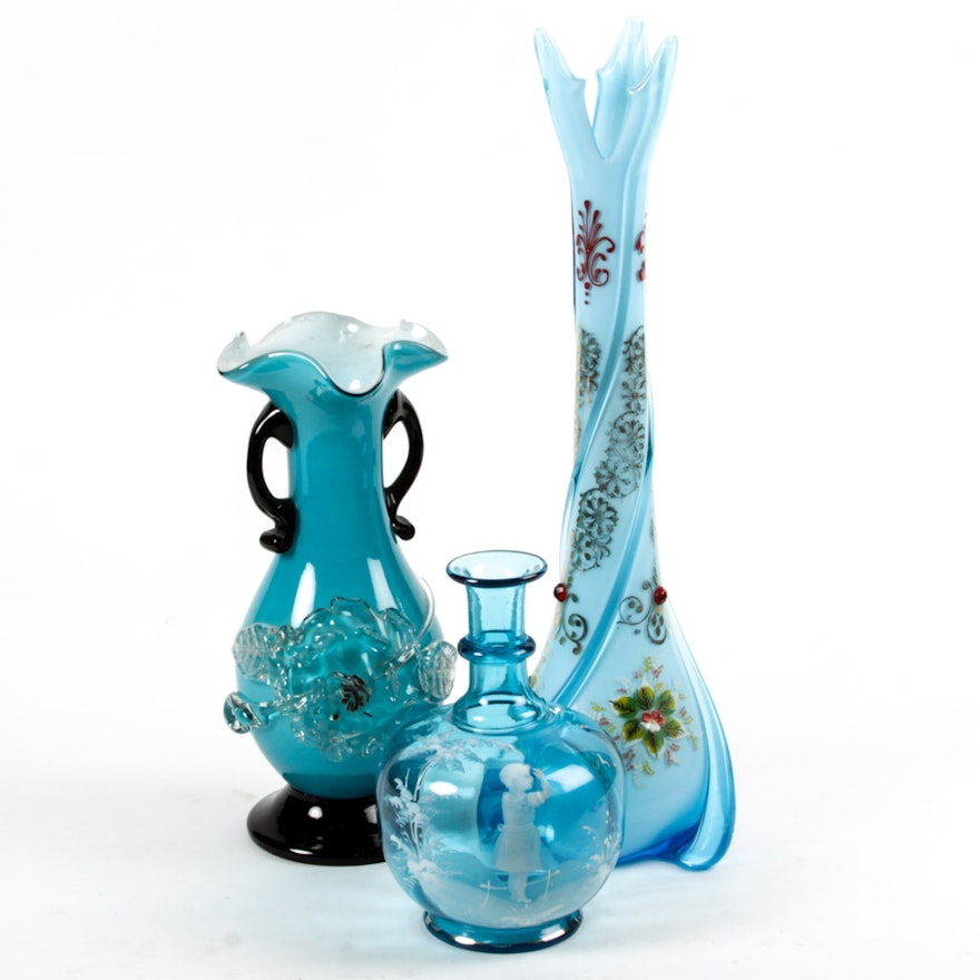 Blue Blown Glass Vases