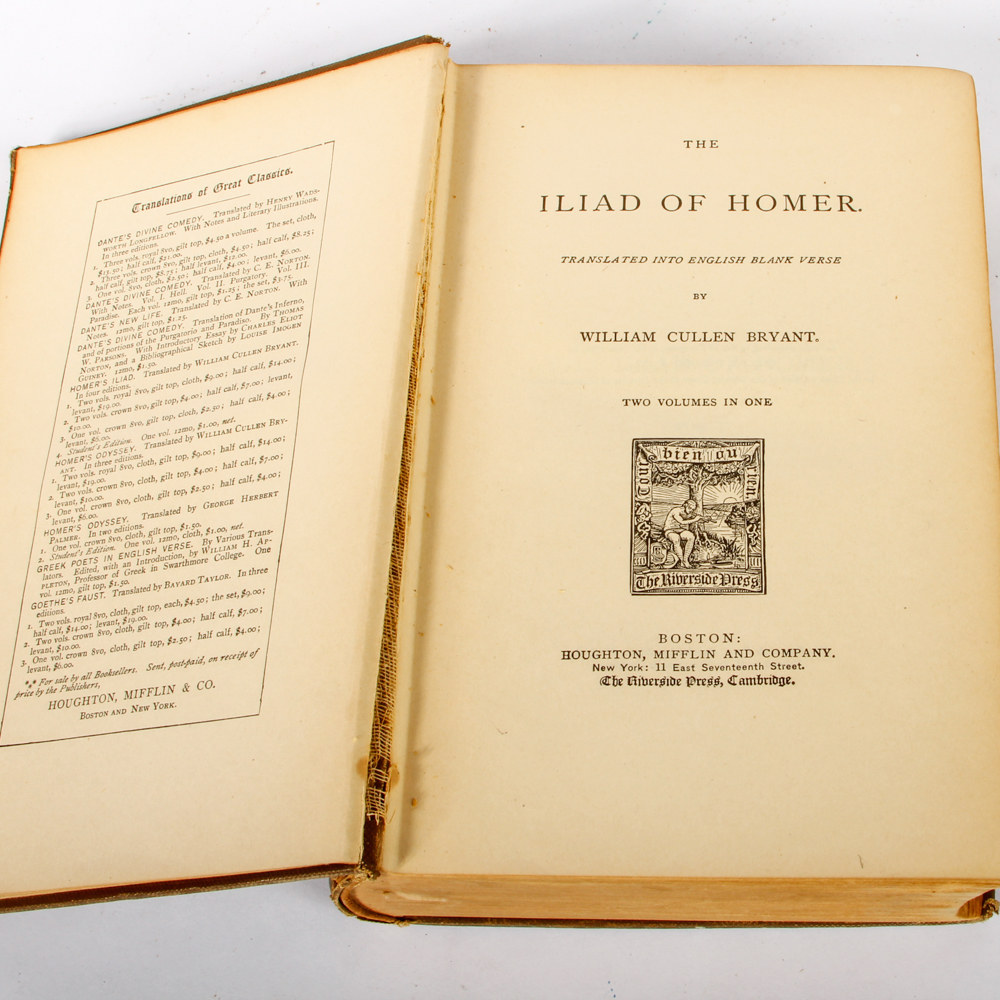 Vintage Copy of "The Illiad of Homer" by W.C. Bryant.