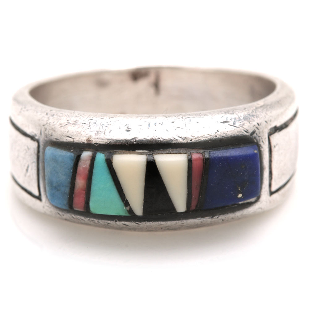 Sterling Silver Gemstone Rings Featuring B.G. Mudd Zuni Style Mosaic Inlay