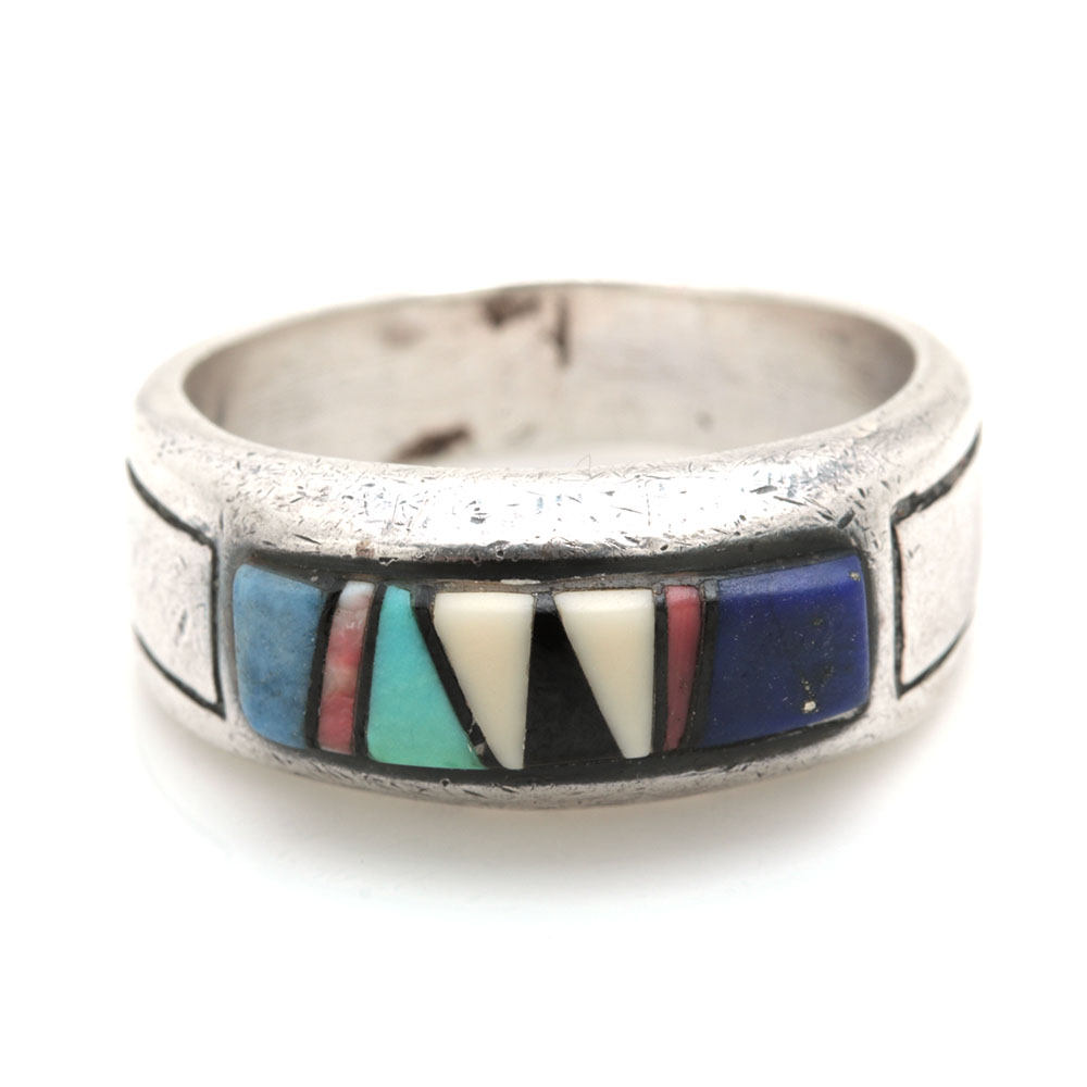 Sterling Silver Gemstone Rings Featuring B.G. Mudd Zuni Style Mosaic Inlay