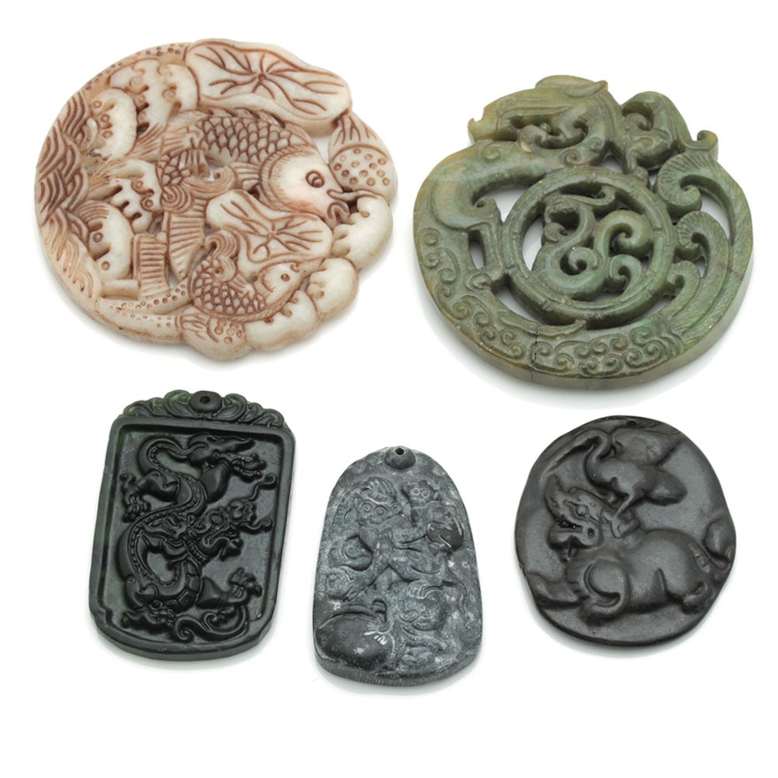 Carved Stone Chinese Pendants and Medallions