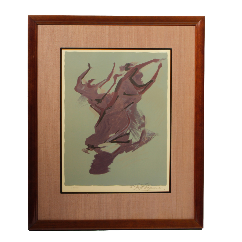 Vintage Framed Bullriding Serigraph